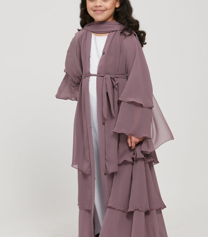 Junior Girls Chiffon Layered Open Abaya