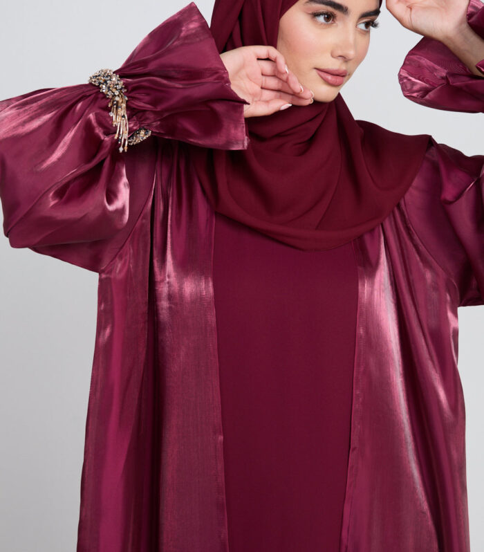 Luxury Three Piece Embellished Cuff Organza Abaya Set