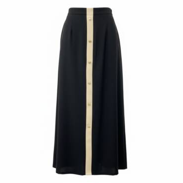 Black Maxi Skirt with Beige Button Detail