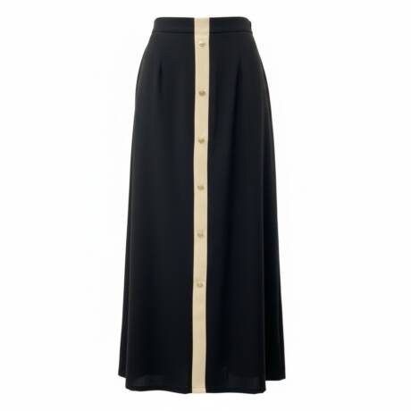Black Maxi Skirt with Beige Button Detail