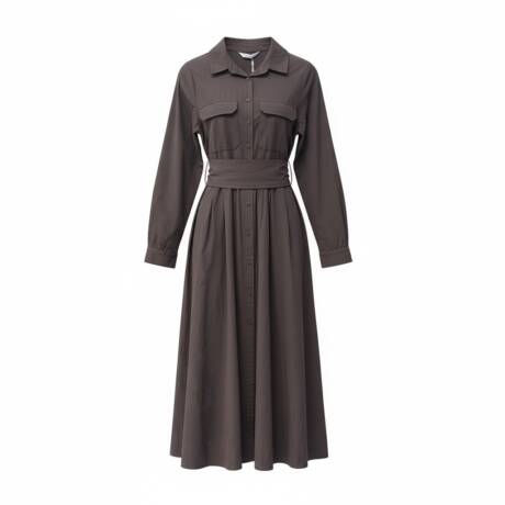 Mocha Belted Shirt Dress